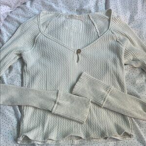 We The Free Cream Ribbed Long Sleeve Top with Button Detail